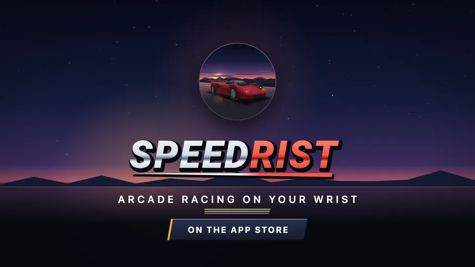 Speedrist, arcade racing on your wrist, on the App Store: the app icon's red car at dusk above the chrome and red wordmark