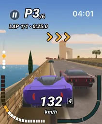 Third place on Capo Ocra, a cliff road above the sea, with one rival alongside and another ahead