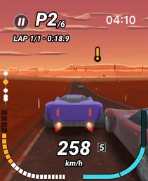 Nitro flames from both exhausts at 258 km/h on Red Dust Run, a desert road at sunset